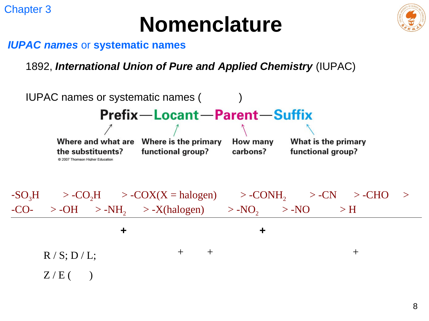 IUPAC 命名中取代基、母体和官能团的位置